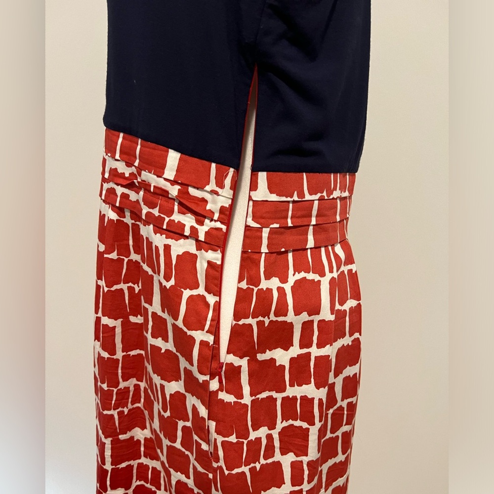Boden Women’s Navy Blue Fit & Flare Dress W/ Red Brick Skirt Size US 12L - Picture 3 of 8
